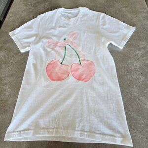 MG Women's White/Pink Cotton Short Sleeves Tee-Shirt w/Cherry On Top - MED